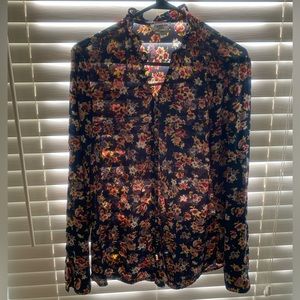Express button up flower print blouse size